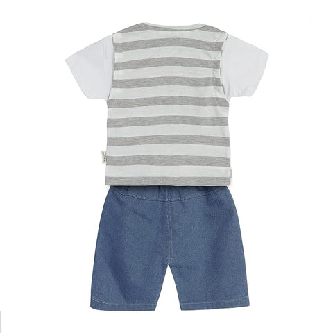Half Sleeve Stripe T-shirt & Denim Shorts Set for Boys