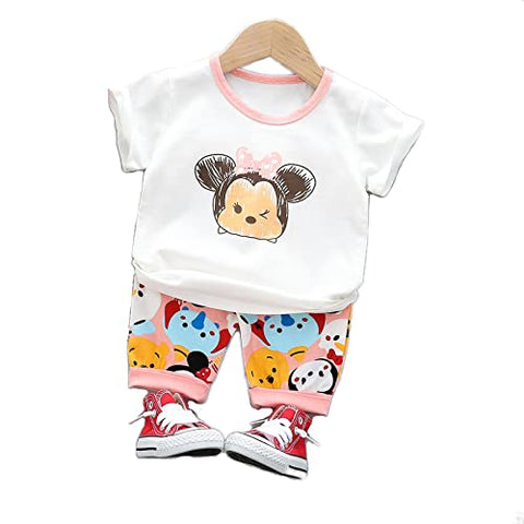 Cartoon Bear Print T-shirt and Shorts Set for Toddler Little Girls