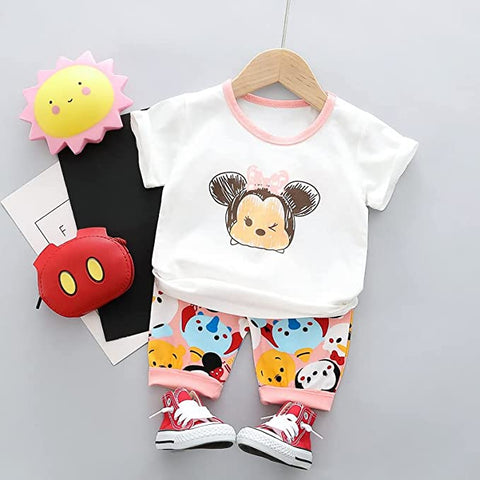 Cartoon Bear Print T-shirt and Shorts Set for Toddler Little Girls