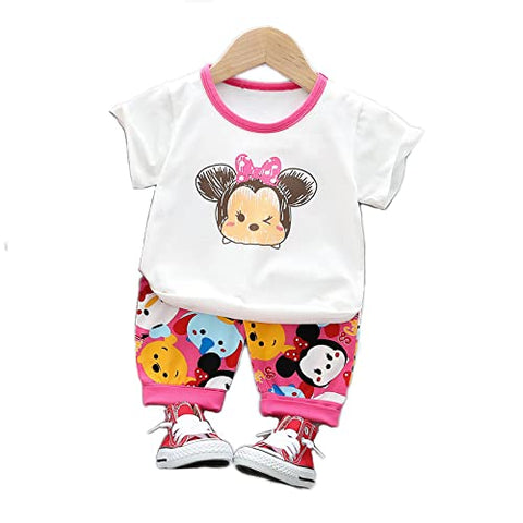 Cartoon Bear Print T-shirt and Shorts Set for Toddler Little Girls