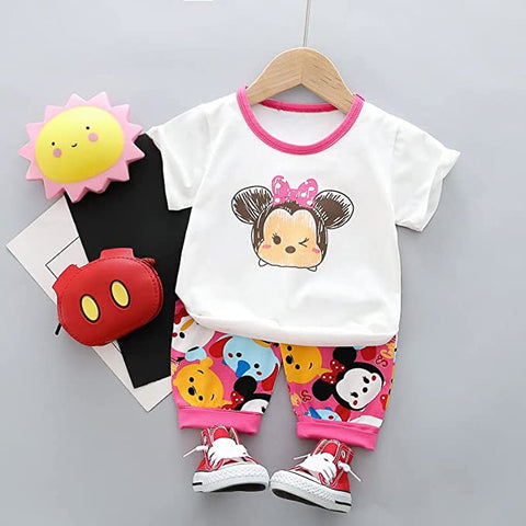Cartoon Bear Print T-shirt and Shorts Set for Toddler Little Girls