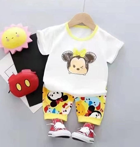 Cartoon Bear Print T-shirt and Shorts Set for Toddler Little Girls