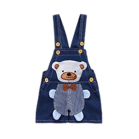 Kid's Plush Toy Attached Denim Bibshorts Dungaree Jumper for Baby Boys & Girls