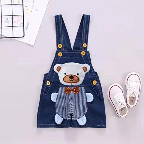 Kid's Plush Toy Attached Denim Bibshorts Dungaree Jumper for Baby Boys & Girls
