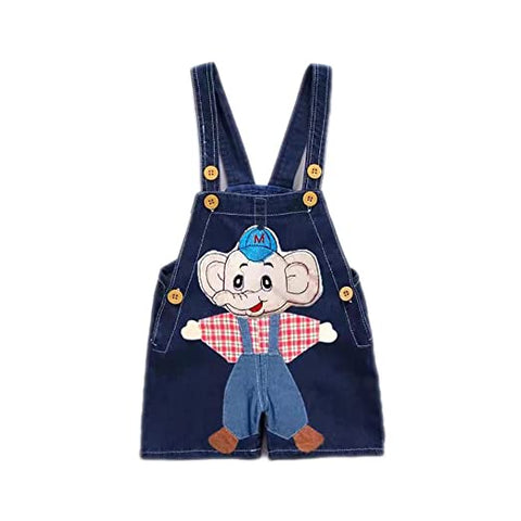 Kid's Plush Toy Attached Denim Bibshorts Dungaree Jumper for Baby Boys & Girls