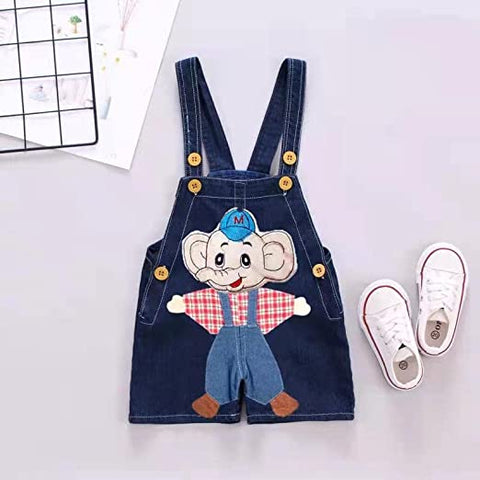 Kid's Plush Toy Attached Denim Bibshorts Dungaree Jumper for Baby Boys & Girls