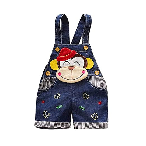 Kid's Plush Toy Attached Denim Bibshorts Dungaree Jumper for Baby Boys & Girls