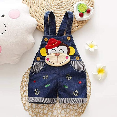 Kid's Plush Toy Attached Denim Bibshorts Dungaree Jumper for Baby Boys & Girls