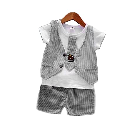 Boys Party T-shirt with Attached Tie Waistcoat and Shorts