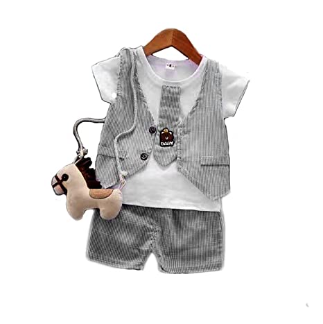 Boys Party T-shirt with Attached Tie Waistcoat and Shorts