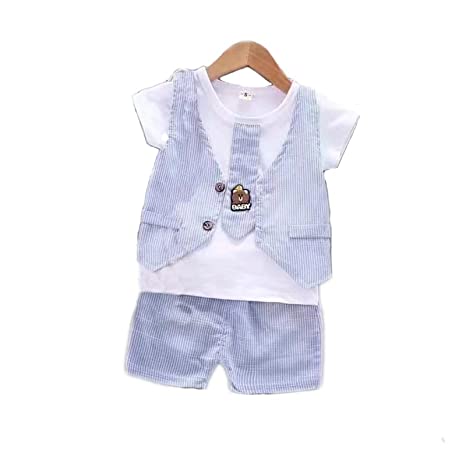Boys Party T-shirt with Attached Tie Waistcoat and Shorts