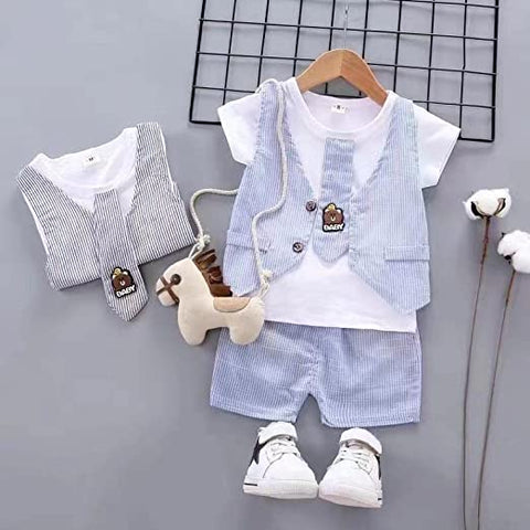 Boys Party T-shirt with Attached Tie Waistcoat and Shorts
