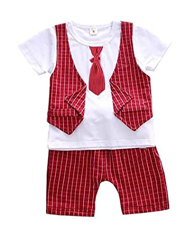 Boys Party T-shirt with Attached Tie Waistcoat and Shorts