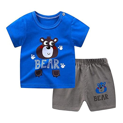 Roaring Jungle Fun Cartoon T-shirt and Shorts Set for Kids