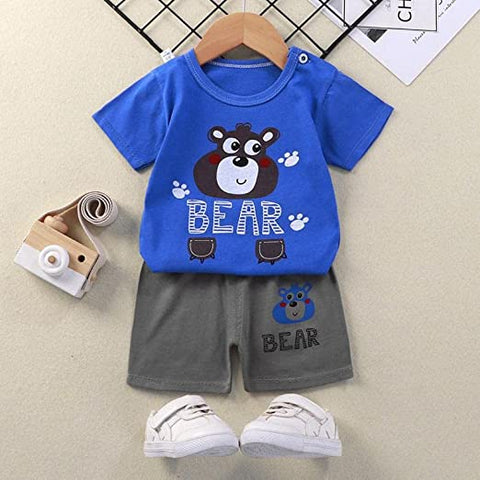 Roaring Jungle Fun Cartoon T-shirt and Shorts Set for Kids