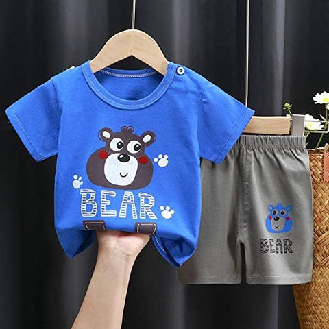 Roaring Jungle Fun Cartoon T-shirt and Shorts Set for Kids