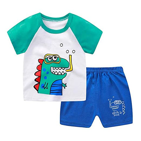 Roaring Jungle Fun Cartoon T-shirt and Shorts Set for Kids