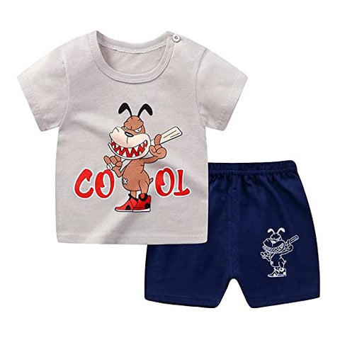 Roaring Jungle Fun Cartoon T-shirt and Shorts Set for Kids