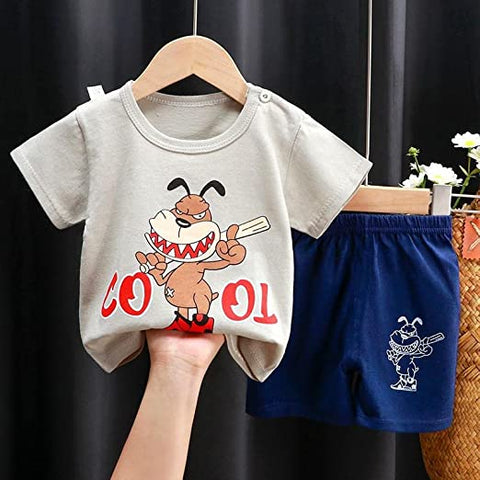 Roaring Jungle Fun Cartoon T-shirt and Shorts Set for Kids