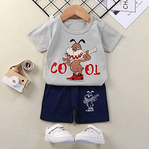 Roaring Jungle Fun Cartoon T-shirt and Shorts Set for Kids