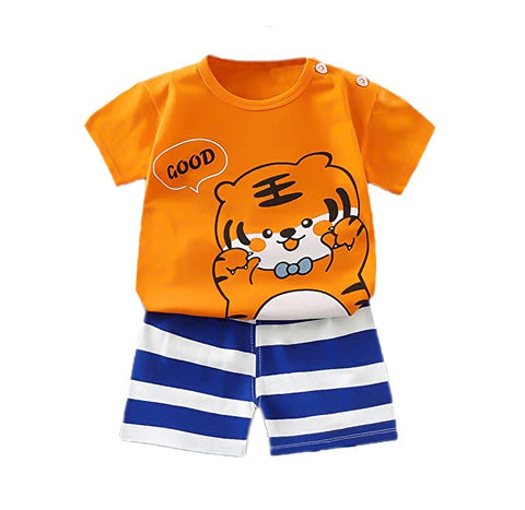 Roaring Jungle Fun Cartoon T-shirt and Shorts Set for Kids