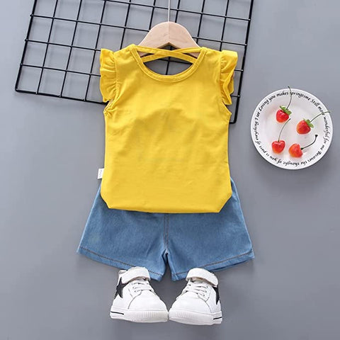 Cute Cartoon Crown Print Girls T-shirt Top & Shorts Summer Casual Clothing Set for Baby Girls