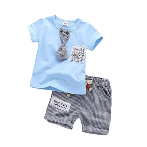 Kids Half-Sleeve T-shirt with Grey Tie & Shorts Clothing Set for Boys