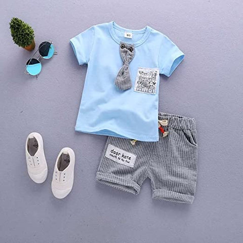 Kids Half-Sleeve T-shirt with Grey Tie & Shorts Clothing Set for Boys
