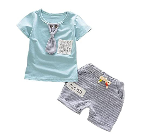 Kids Half-Sleeve T-shirt with Grey Tie & Shorts Clothing Set for Boys