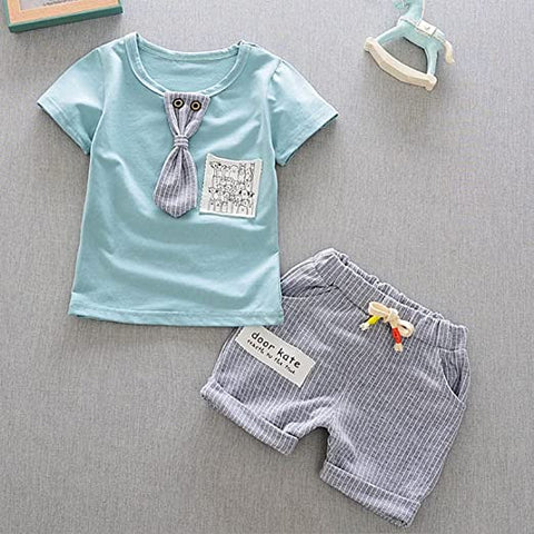 Kids Half-Sleeve T-shirt with Grey Tie & Shorts Clothing Set for Boys