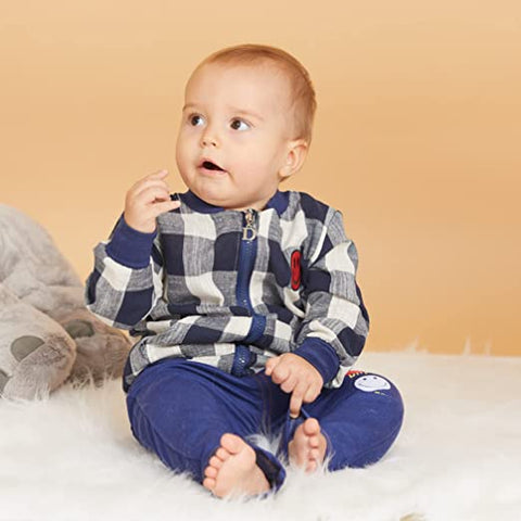Kids Plaid Check Happy Face Print T-shirt with Jacket & Pants 3 piece Winter Clothing Set