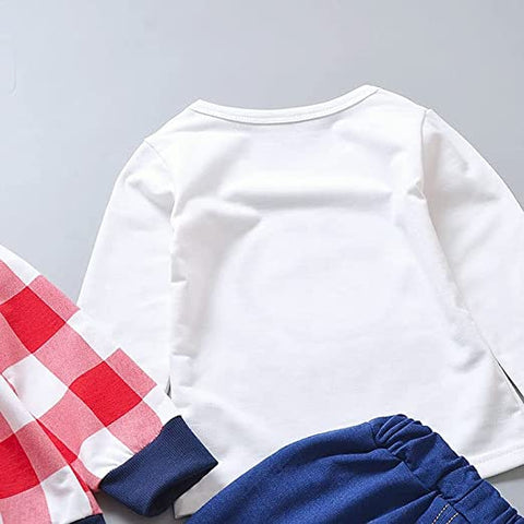 Kids Plaid Check Happy Face Print T-shirt with Jacket & Pants 3 piece Winter Clothing Set