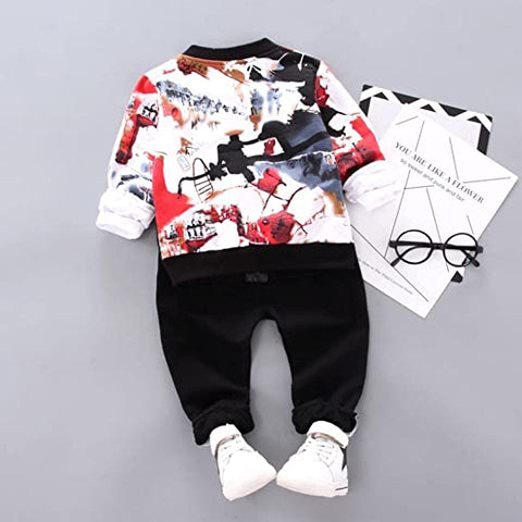 Kids Abstract Print T-shirt with Jacket & Jogger Pants 3 piece Clothing Set for Infant Toddler Kids
