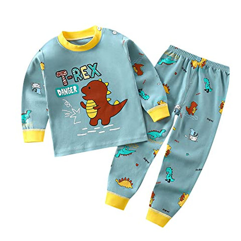 Full Sleeve Cartoon Print Cotton T-shirt & Pajama Pajama Clothing Set for Infant Toddler Baby Boy Girl Kids