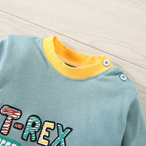 Full Sleeve Cartoon Print Cotton T-shirt & Pajama Pajama Clothing Set for Infant Toddler Baby Boy Girl Kids