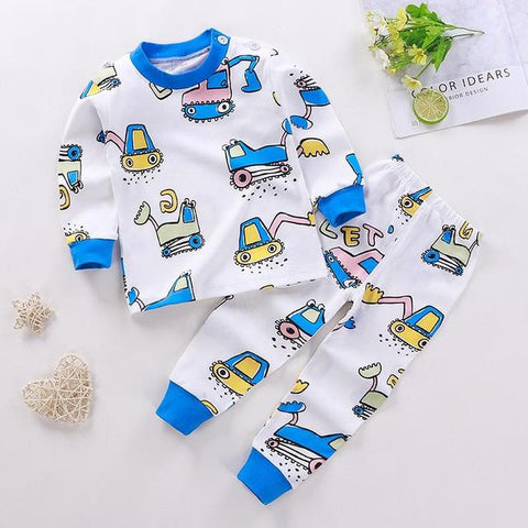 Full Sleeve Cartoon Print Cotton T-shirt & Pajama Pajama Clothing Set for Infant Toddler Baby Boy Girl Kids