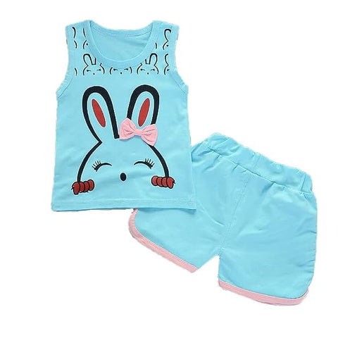 Cute Cartoon Print Tank Top & Shorts Set for Baby Girls