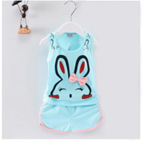 Cute Cartoon Print Tank Top & Shorts Set for Baby Girls