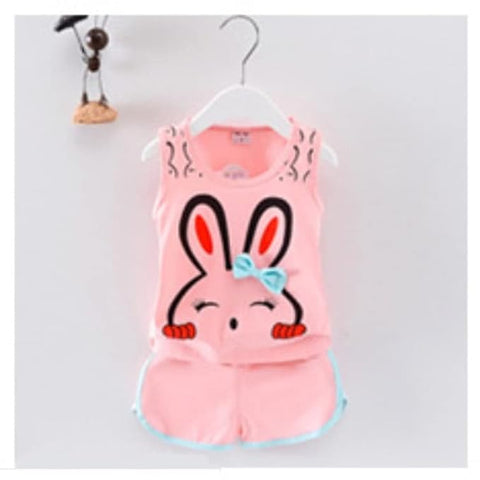 Cute Cartoon Print Tank Top & Shorts Set for Baby Girls