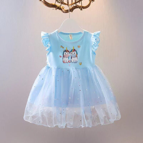 Magical Unicorn Sparkle: Girls Sequin Glittery Mesh Cocktail Party Mini Tutu Dress Frock
