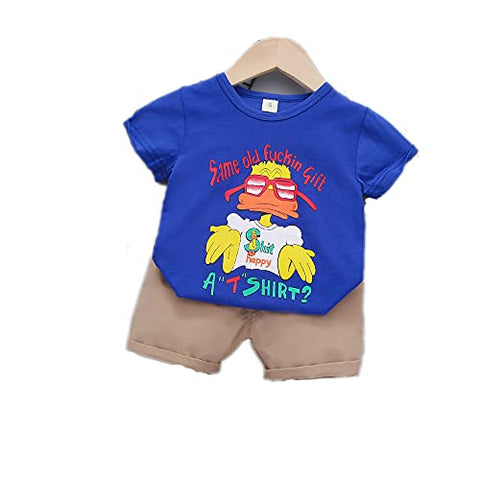 Kid's Cartoon Print T-shirt with Khaki Shorts Knicker Summer Clothing Set