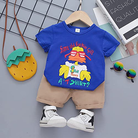 Kid's Cartoon Print T-shirt with Khaki Shorts Knicker Summer Clothing Set