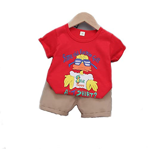 Kid's Cartoon Print T-shirt with Khaki Shorts Knicker Summer Clothing Set