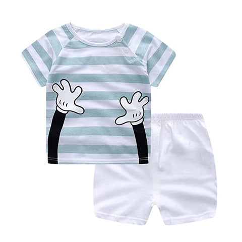 Stylish Cotton Half Sleeve Stripe Print T-shirt and Shorts Set for Infant Toddler Kids
