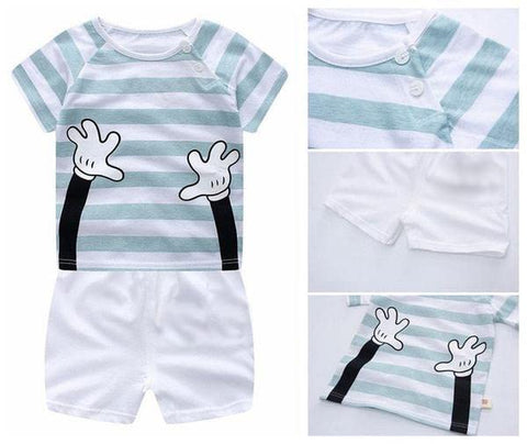 Stylish Cotton Half Sleeve Stripe Print T-shirt and Shorts Set for Infant Toddler Kids