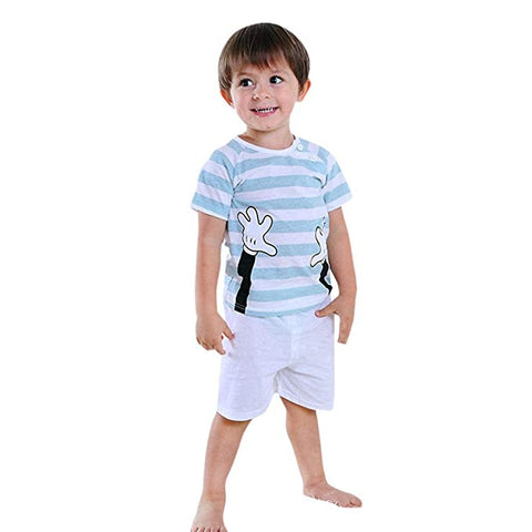 Stylish Cotton Half Sleeve Stripe Print T-shirt and Shorts Set for Infant Toddler Kids