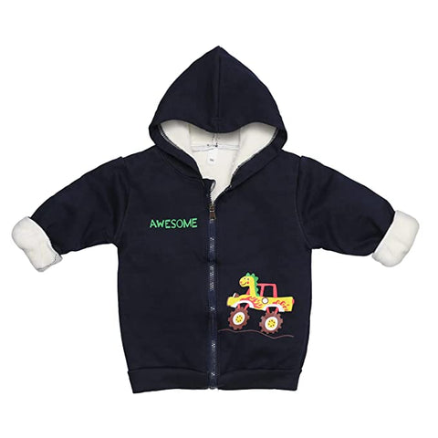 Kids Winter Warm Fleece Awesome Dinosaur Print Front Open Zipper Hoodie Sweatshirt