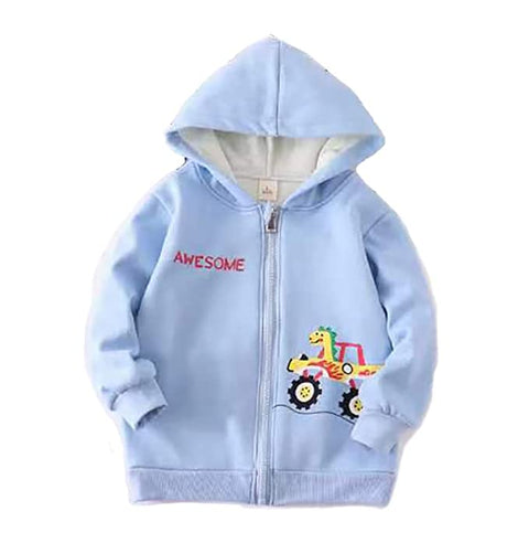 Kids Winter Warm Fleece Awesome Dinosaur Print Front Open Zipper Hoodie Sweatshirt