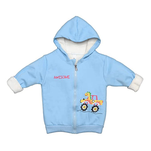 Kids Winter Warm Fleece Awesome Dinosaur Print Front Open Zipper Hoodie Sweatshirt