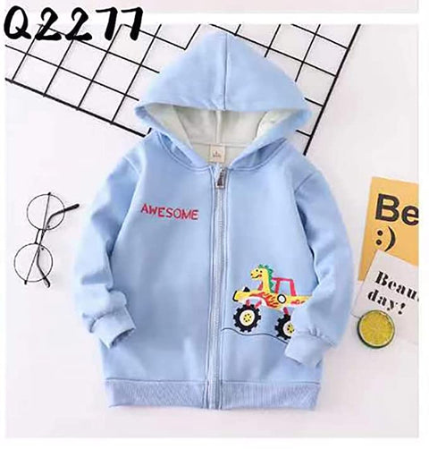 Kids Winter Warm Fleece Awesome Dinosaur Print Front Open Zipper Hoodie Sweatshirt